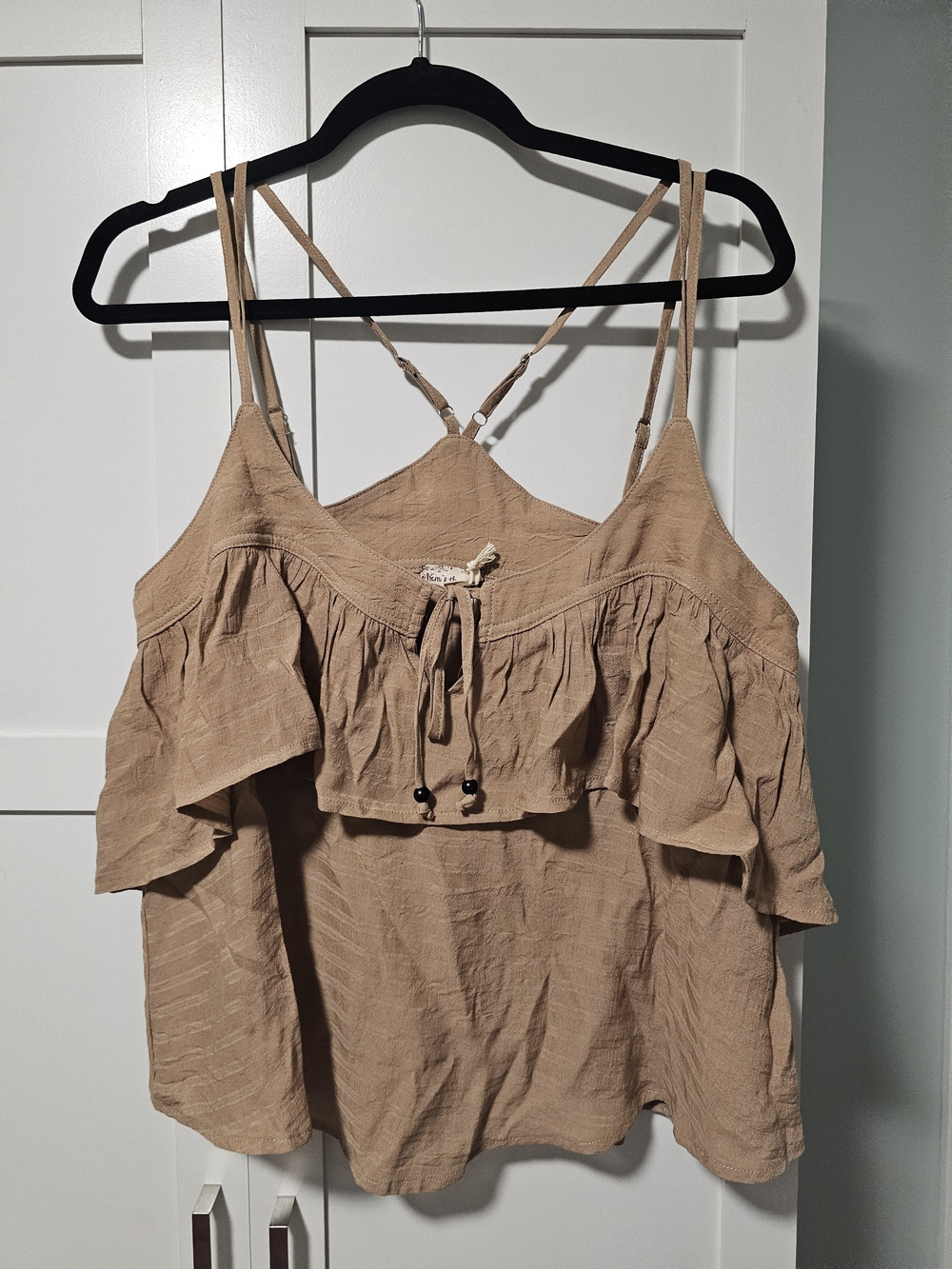 Hem & Thread Brown Ruffle Cold-Shoulder Camisole - Picture 2 of 6